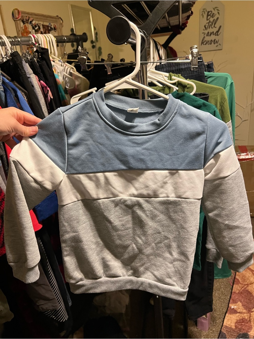 SHEIN Blue and White Colorblock Crewneck Sweatshirt